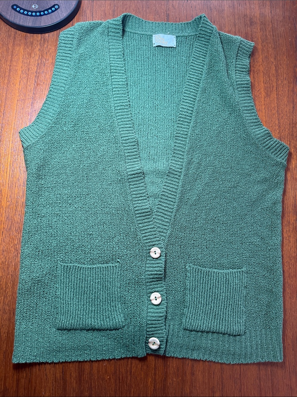Vintage Green Sleeveless Knit Cardigan